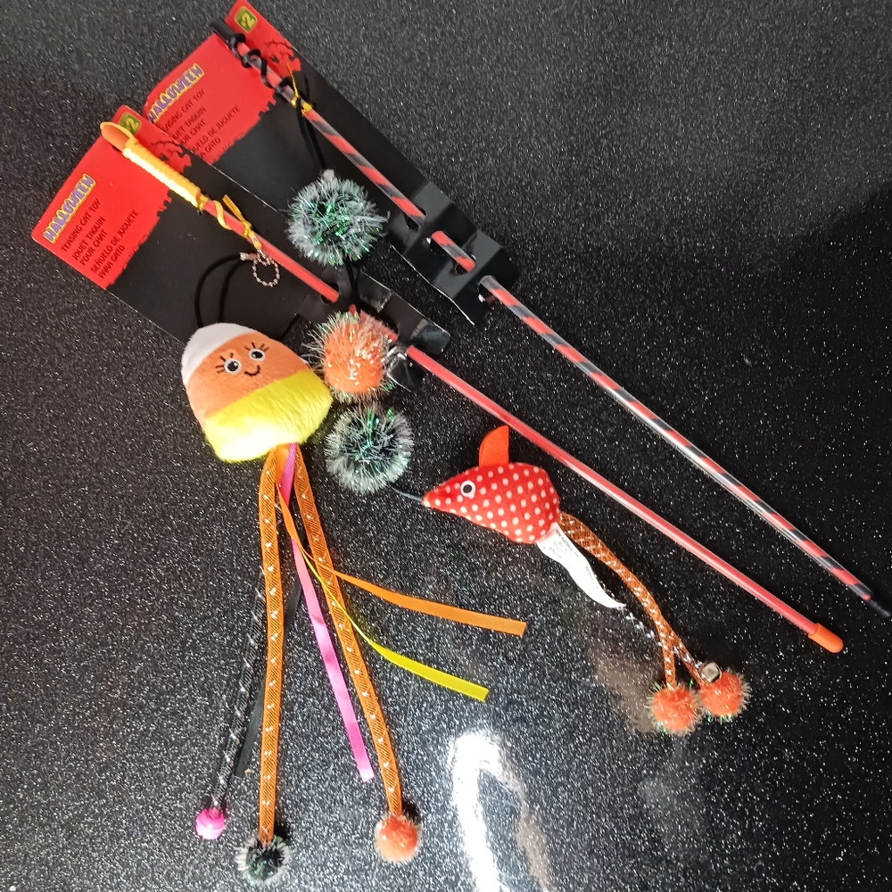 Set of Two Halloween Teasing Cat Toys.